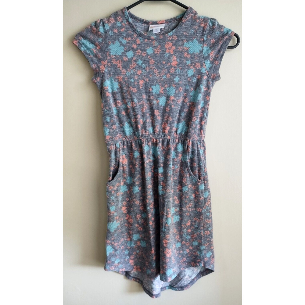 Lularoe Girls Size 10 Dress Floral Grey Orange Blue Pockets